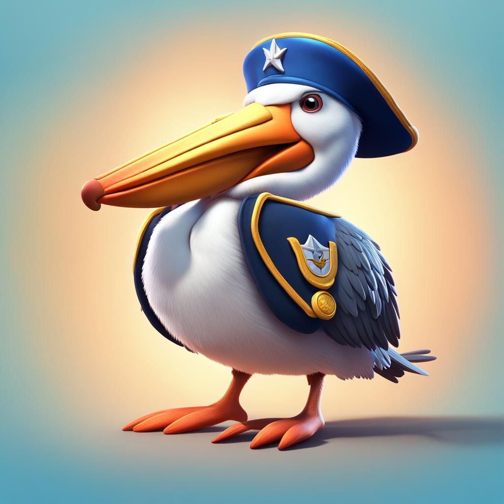 Cartoon Pelican Captain in Pixar Style