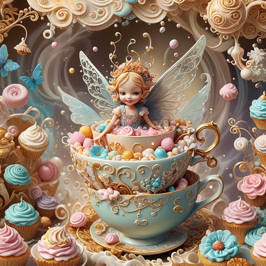 Tiny Fairy in Teacup: Intricate Fractal Art