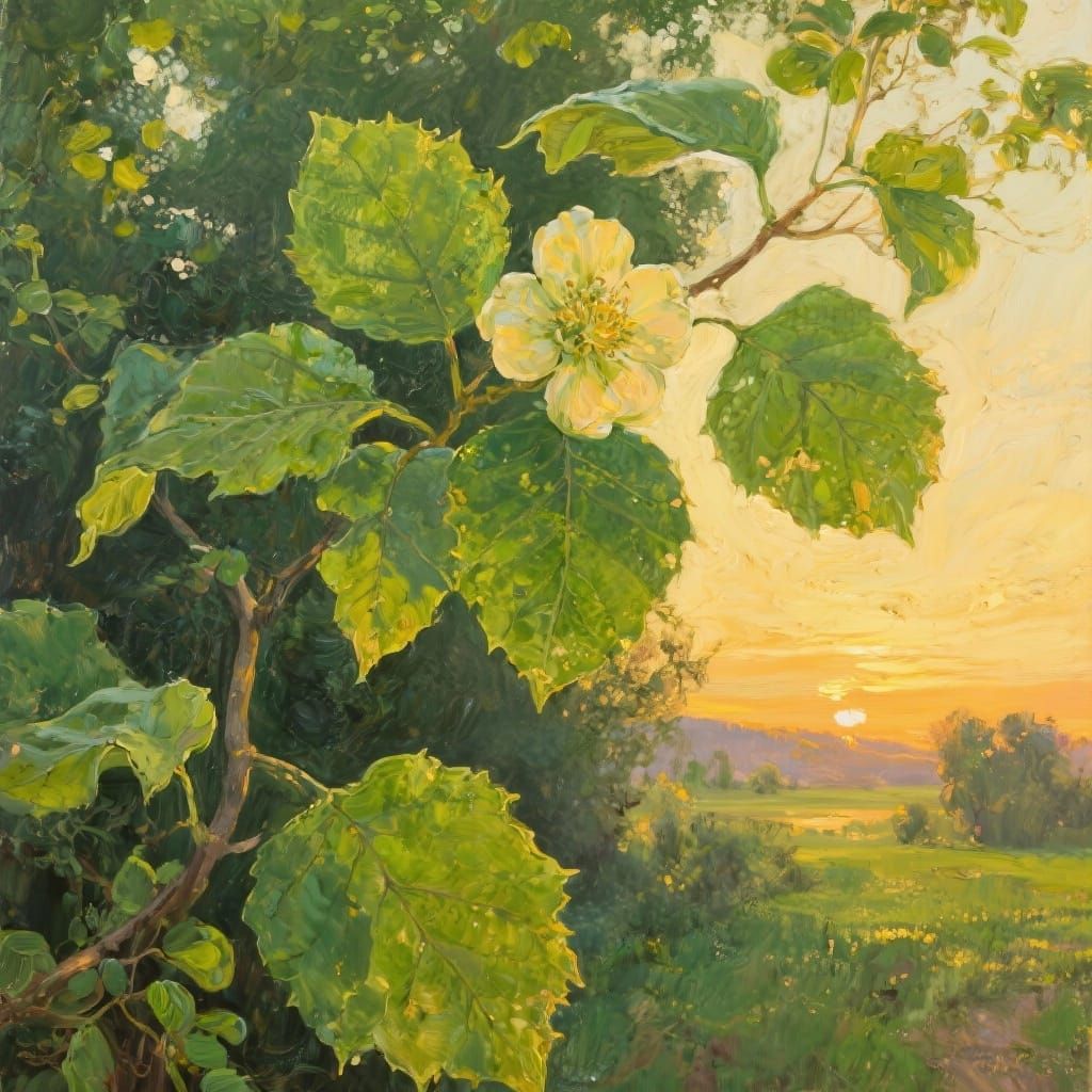 Golden Leaves Emerge in Oil Painting Style