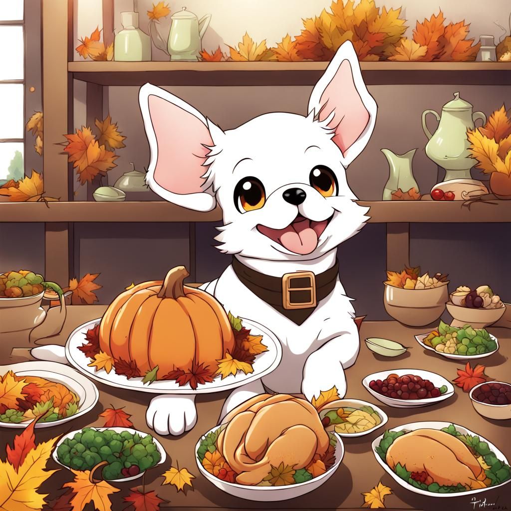 Anime Style Thanksgiving Puppy Celebration
