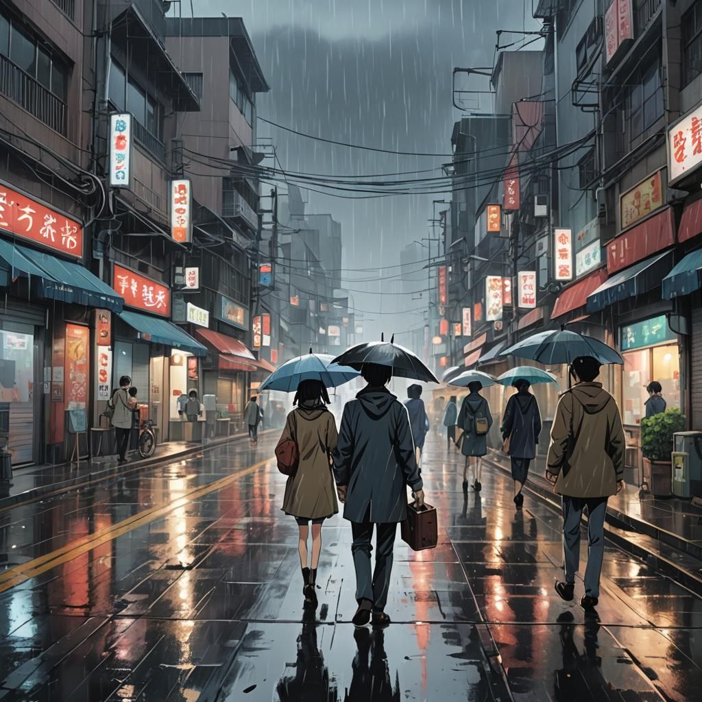 Rainy Day Scenes in Anime Style