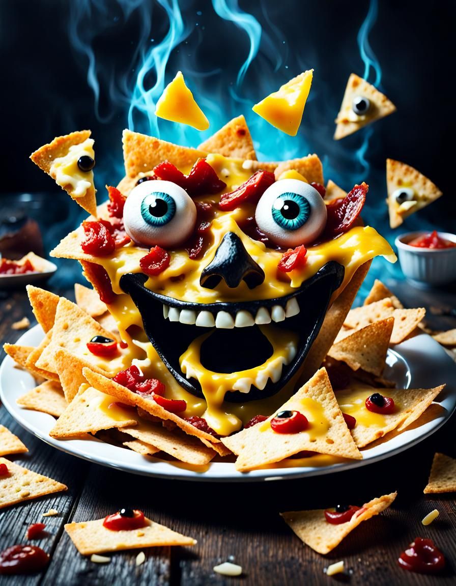 Sinister Cheesy Nachos Scream in Horror Style