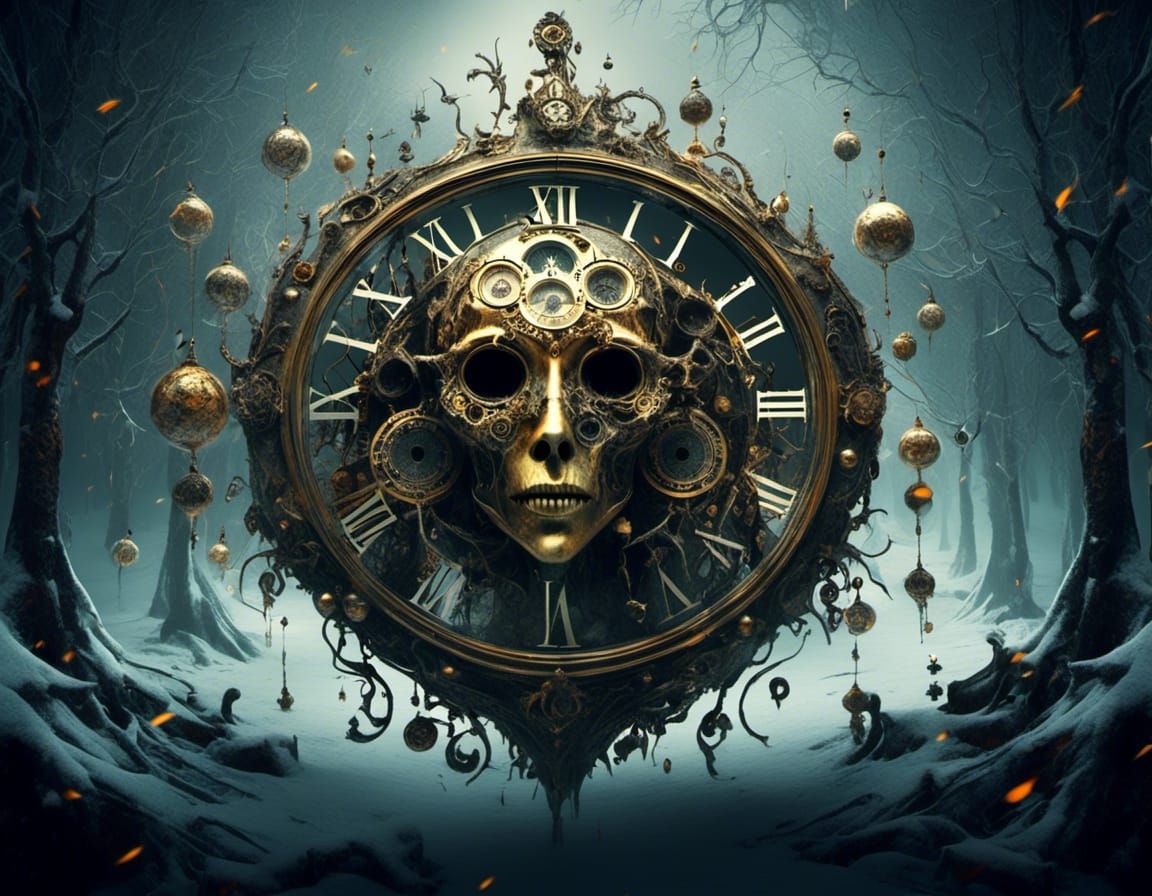 Surrealist Snow Scene with Melting Clocks in Hundertwasser S...