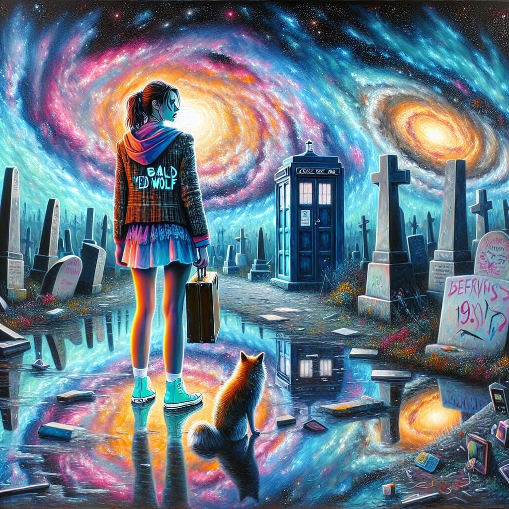 Female Doctor Who in Graffiti Universe as Impasto Painting