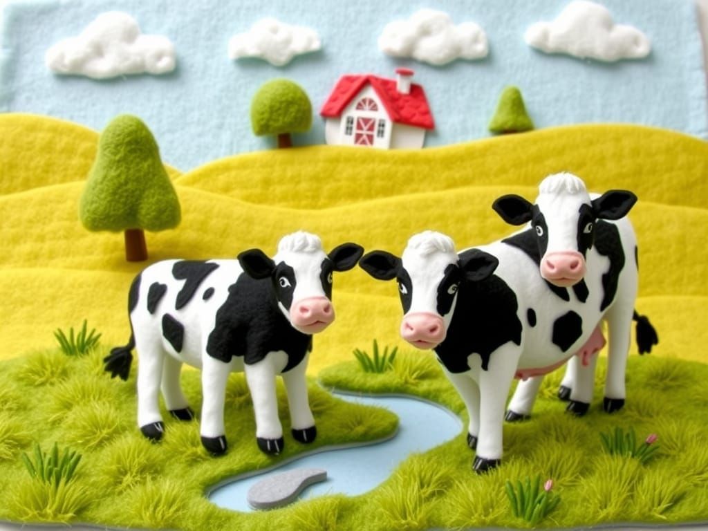 Felt Craft Farmhouse Scene with Velvety Cows