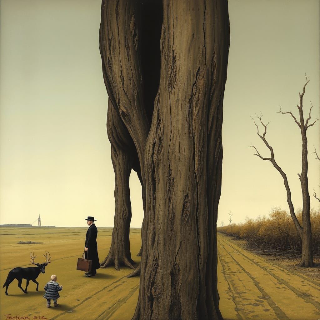 Melancholy Portrait in Realist Gothic Style