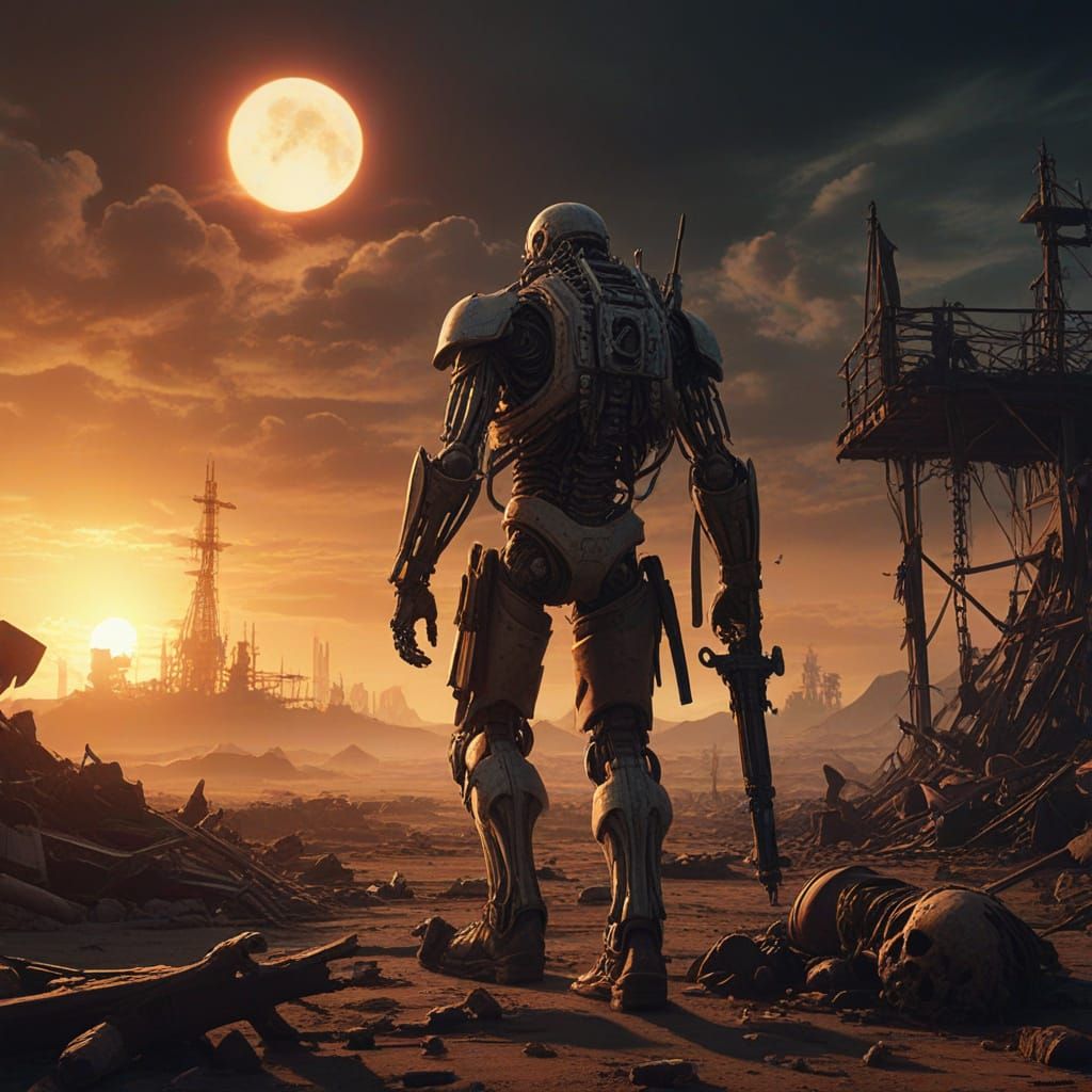 Lone Explorer in Ruined Metropolis