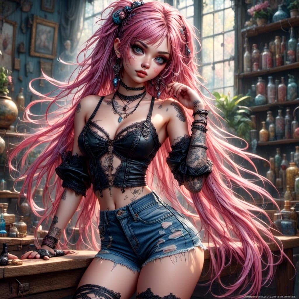 Beautiful Braided Woman in Pinup Style Illustration