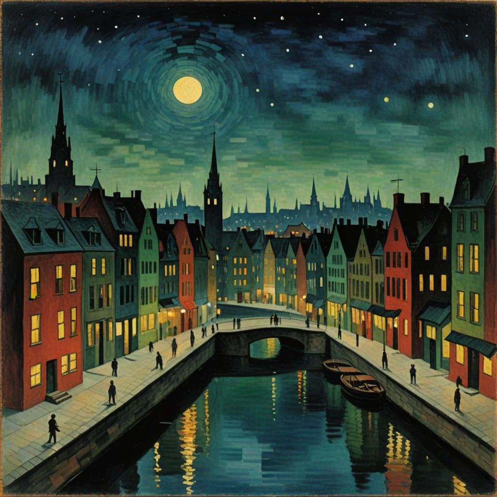 Sleepless Poet in Glimmering City, Velvet Post-Impressionism