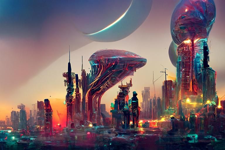 Futuristic Alien City on Venus in Cyberpunk Style