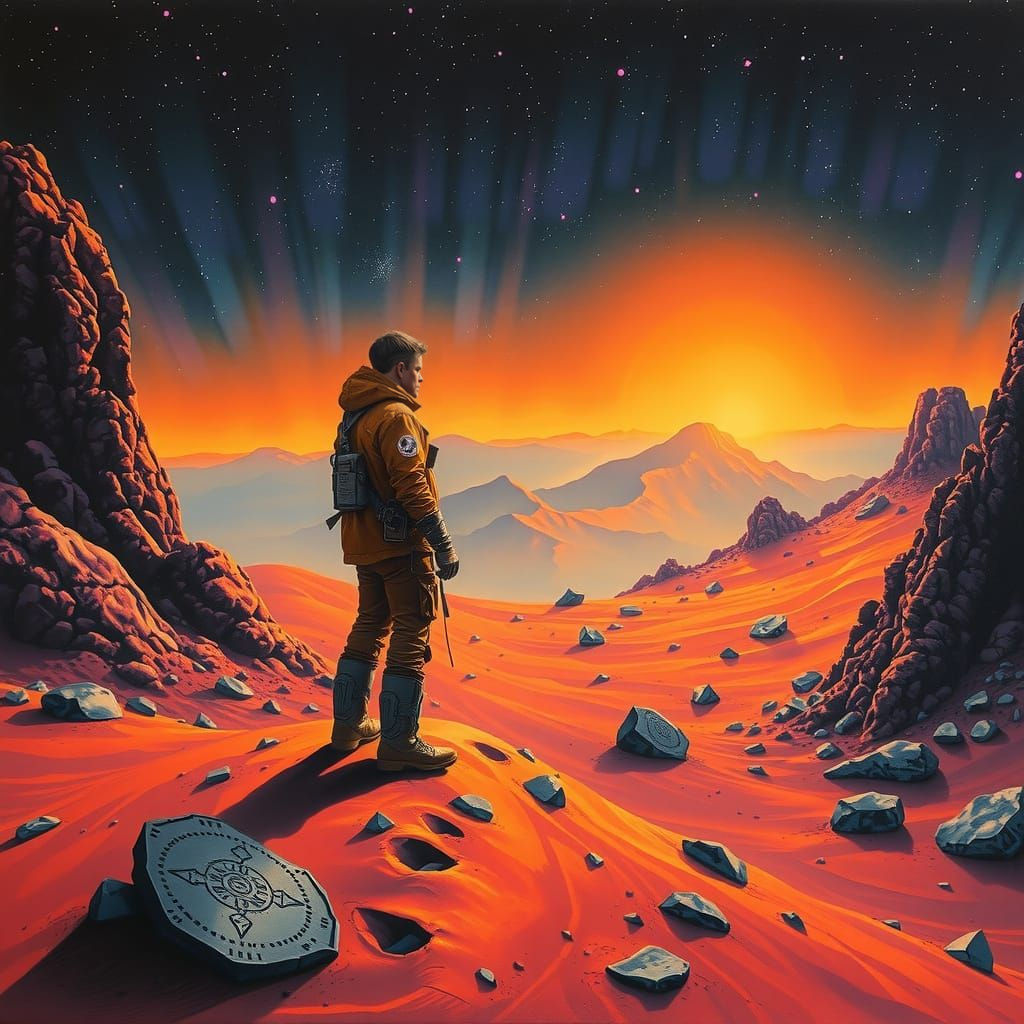 Space Explorer on a Barren Martian Landscape