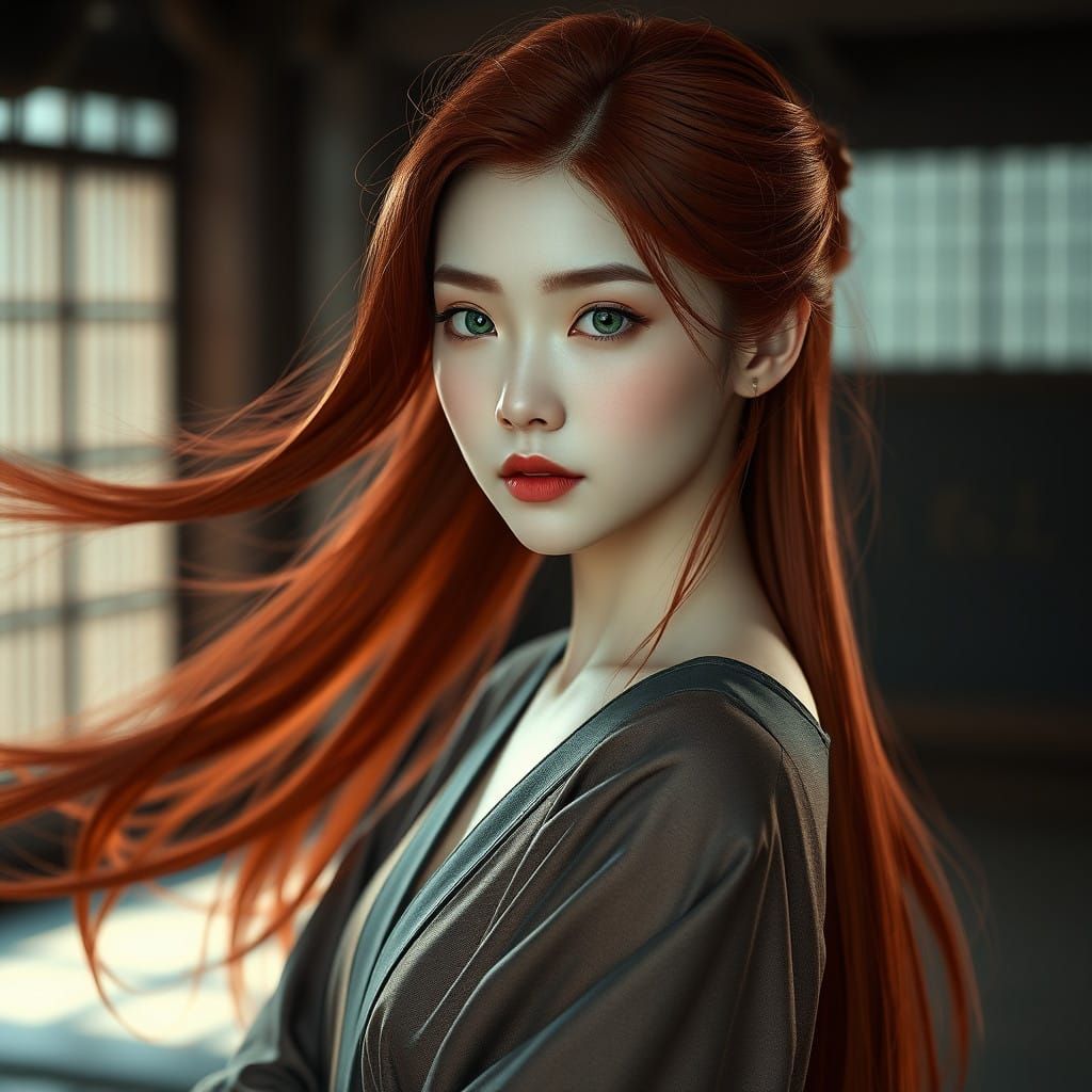 Elegant Japanese Beauty in Traditional Chinese Gongbi Style