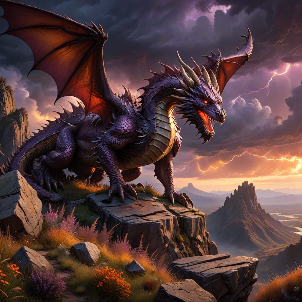 Majestic Dragon on Cliff Edge at Twilight