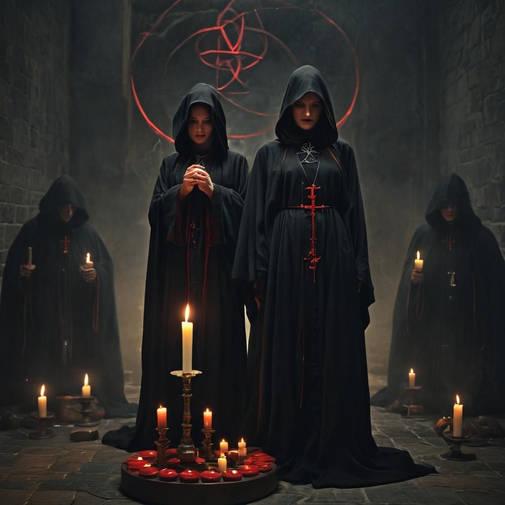 Sinister Occult Ritual with Woman in Black Robe