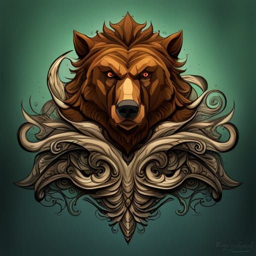 Brown Bear Family Crest in Detailed Matte Painting