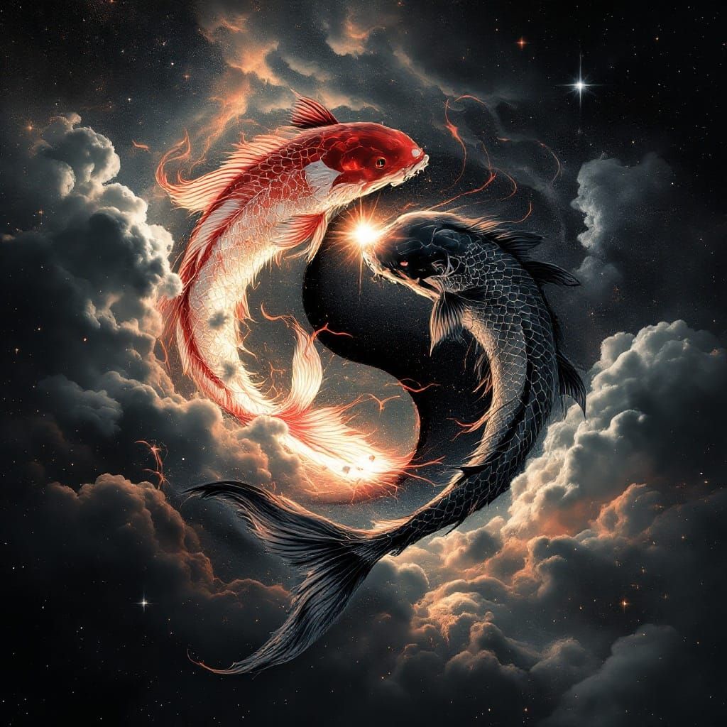 Cosmic Koi Yin Yang: Ancient Mysticism in Greyscale