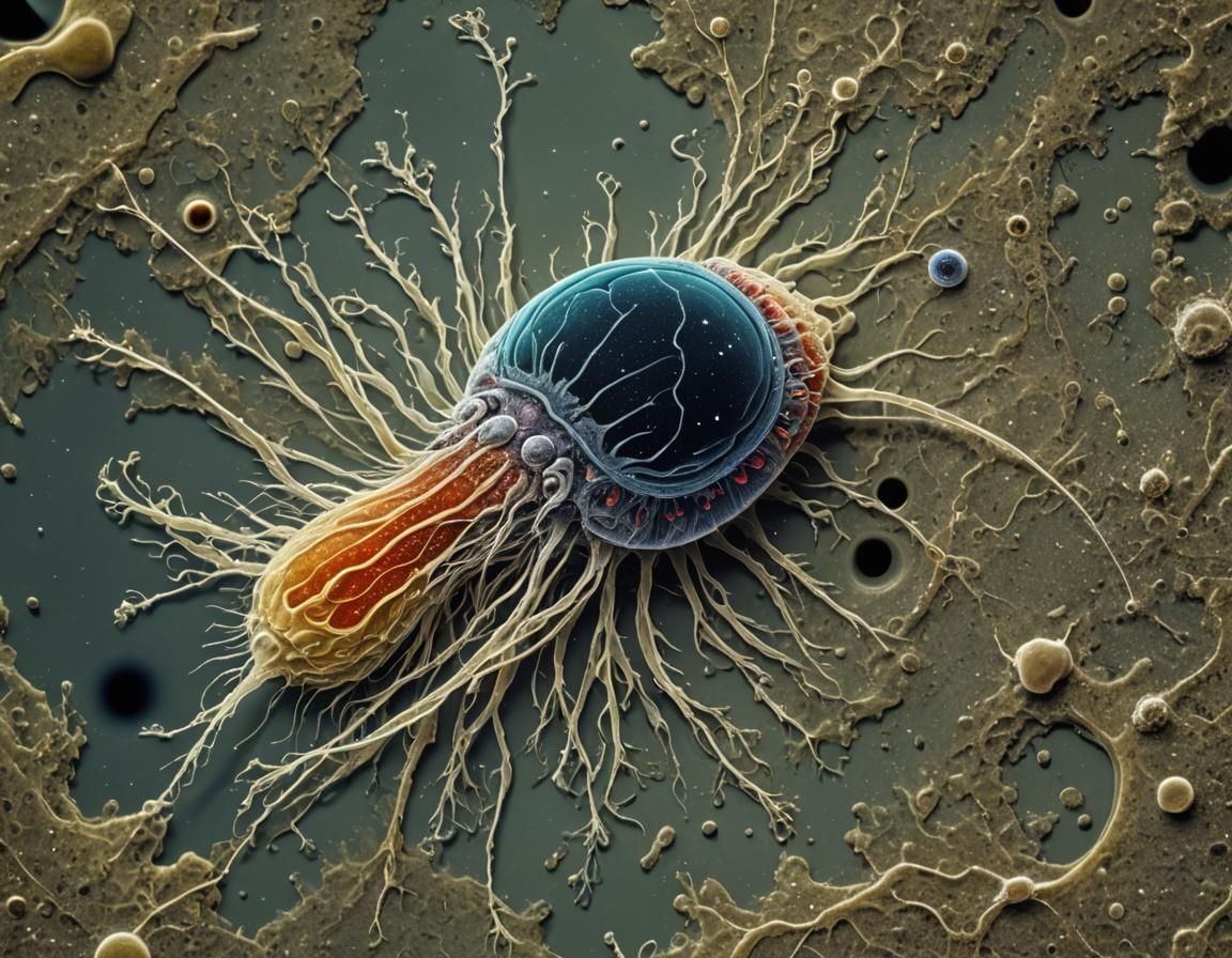 Rotifer Devouring Planet: Microscopic Space Scene