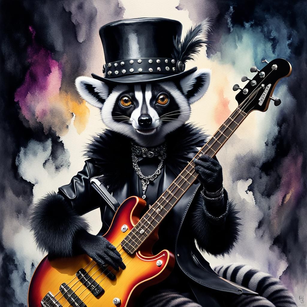 Gothic Lemur Jazz Musician in Watercolor Style