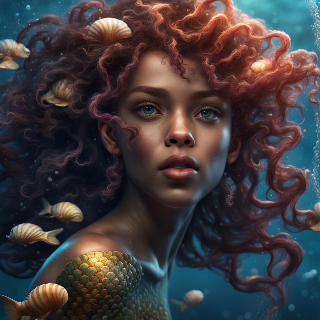 Enchanting Mermaid with Shellfish Tail: Fantasy Art