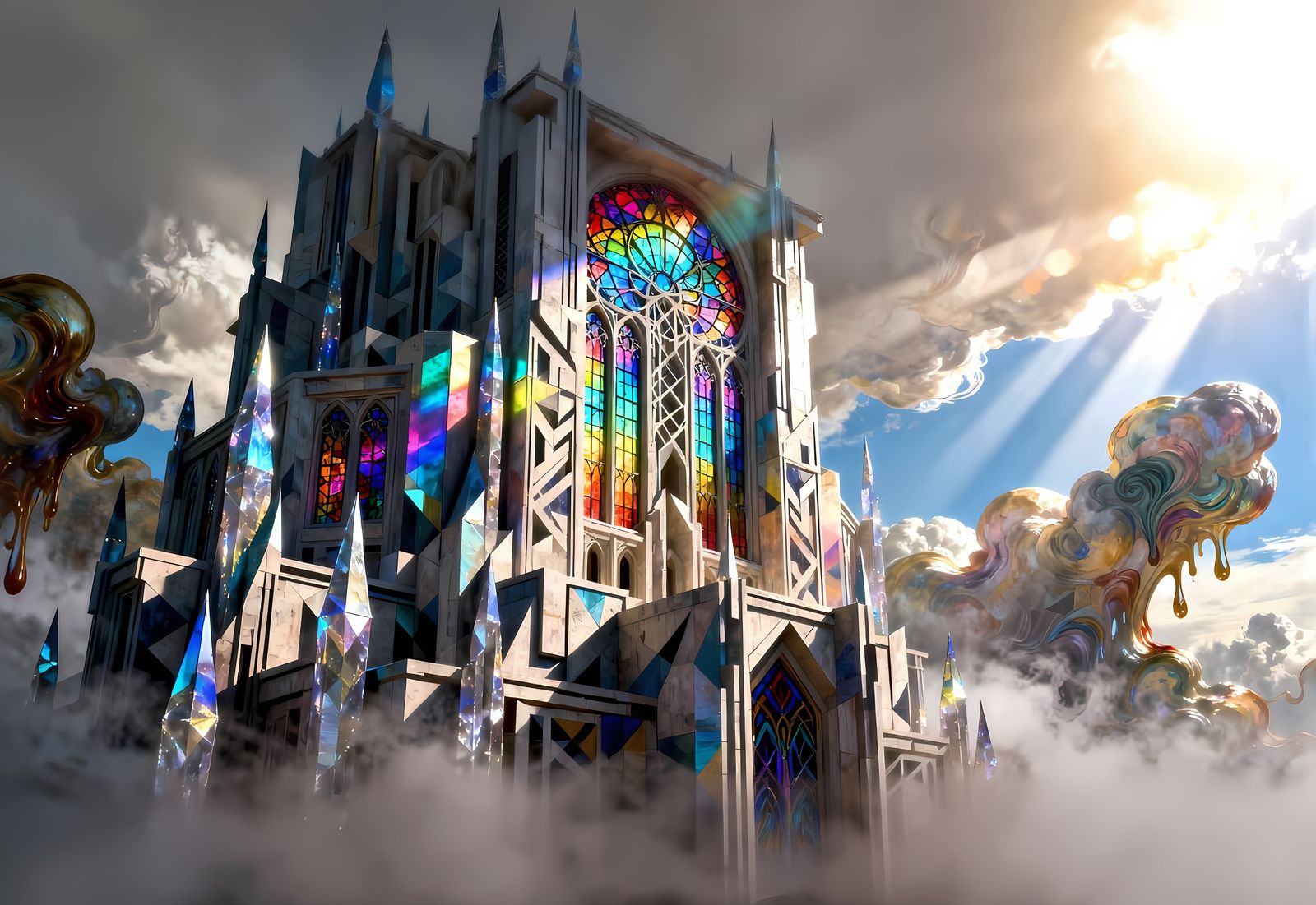 Ethereal Crystalline Palace in Constructivist Brutalism Styl...