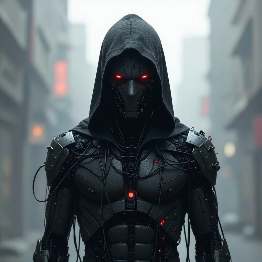 Cyberpunk Figure in Gritty Urban Landscape