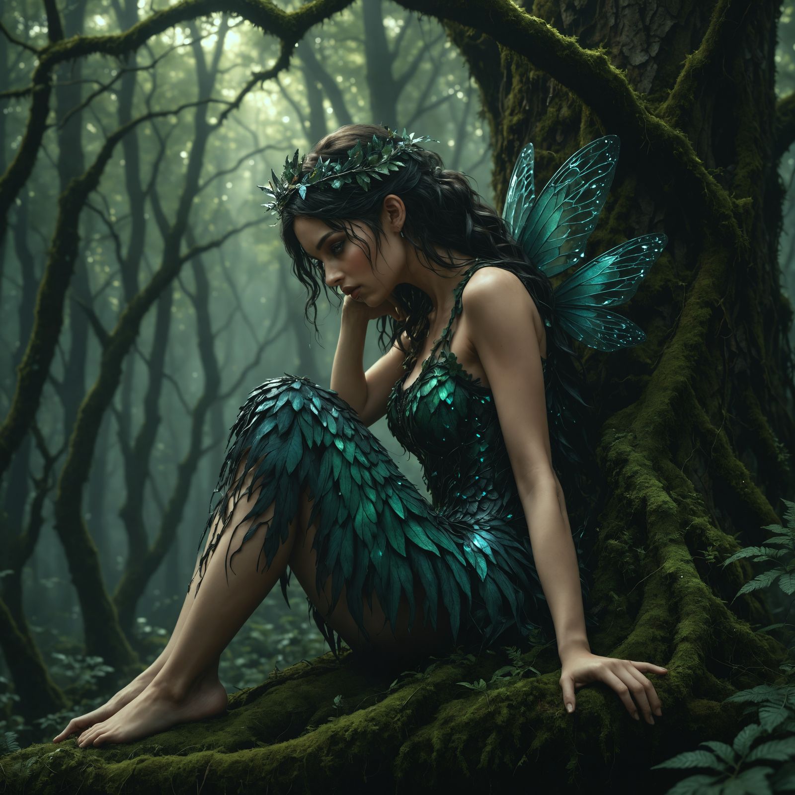 Enchanted Fairy Lost in Dark Forest