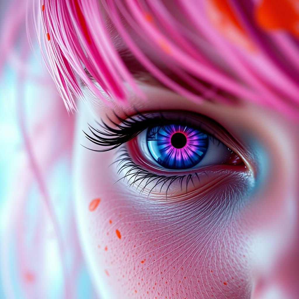 Pink Haired Woman With Violet Eyes Watercolor Concept Art