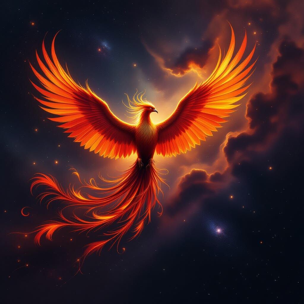 Majestic Phoenix Soaring Through Cosmic Nebula