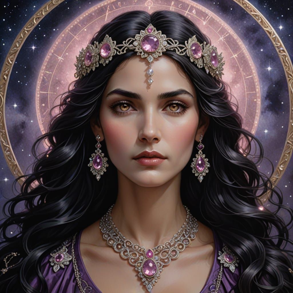 Hecate Goddess of Magic Close Portrait with Moon Adornments