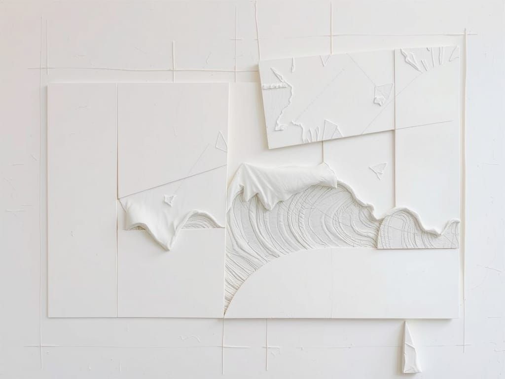 Impasto Abstraction in White: Geometric Sculpture with Penci...