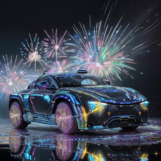 Glittering Metallic Car in a Raygun Gothic Style