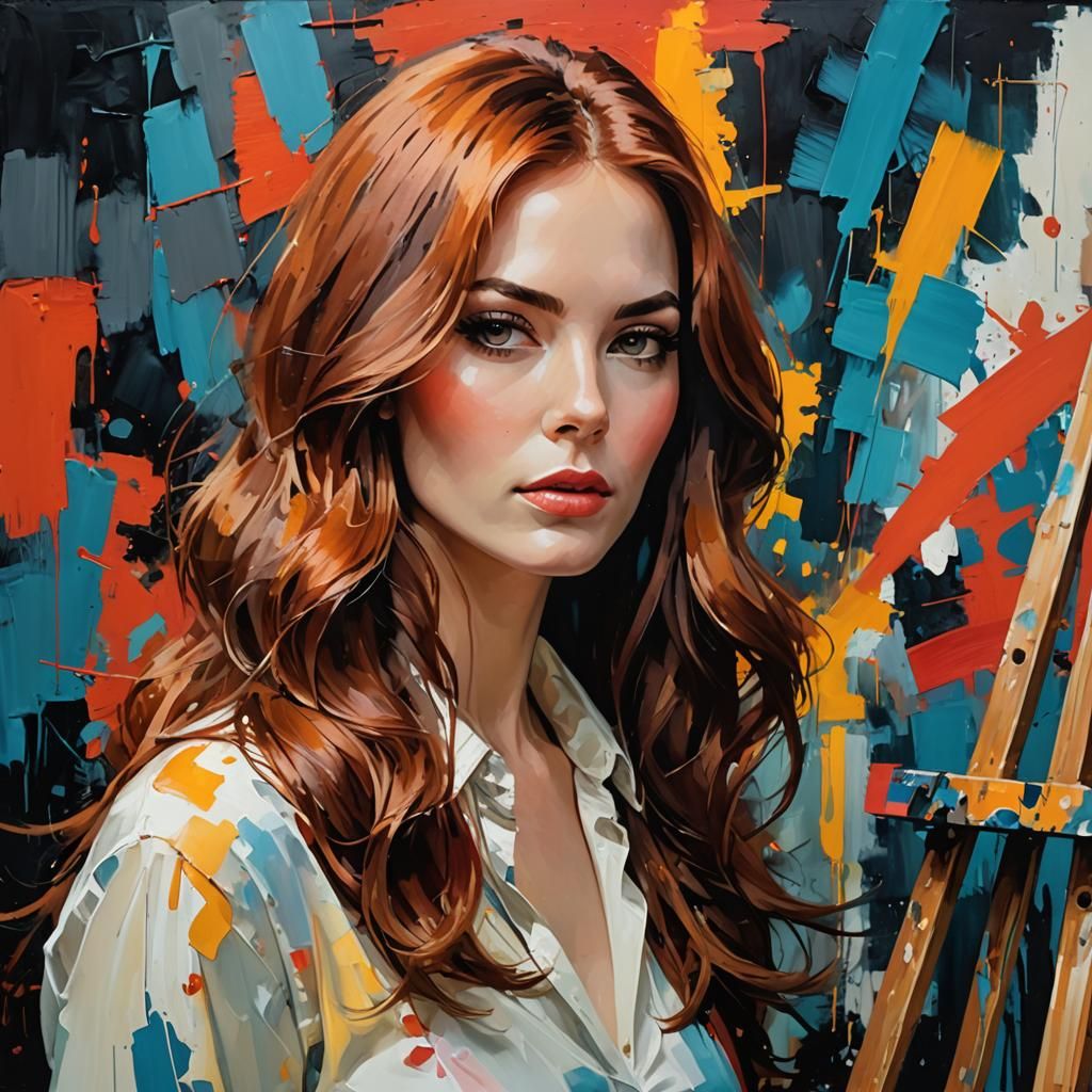 Auburn Haired Woman in Bob Peak Style