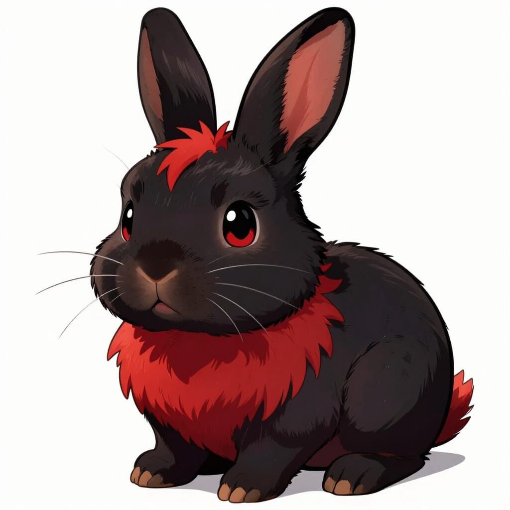 Adorable Black and Red Rabbit in Anime Style