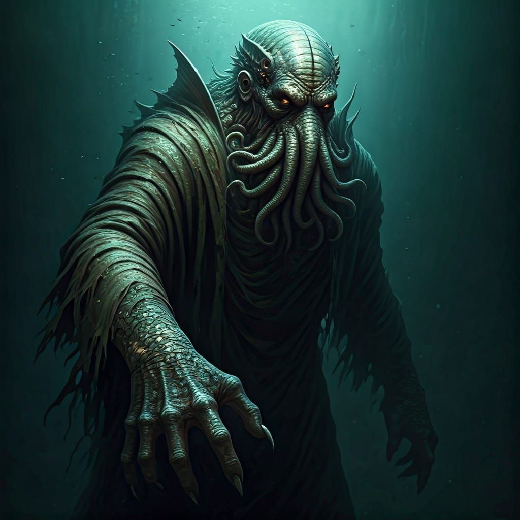 Cthulhu Mythos: Gigantic Deep One Reaches from the Depths