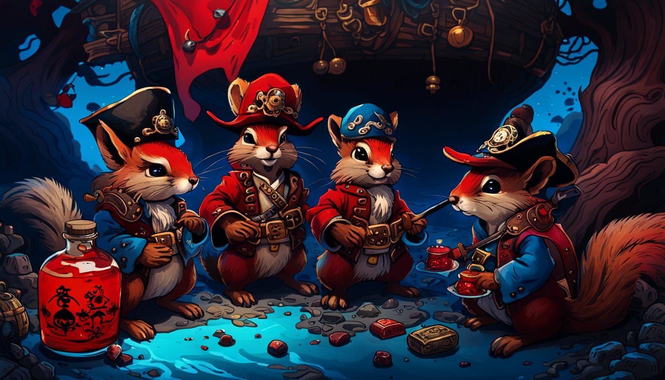 Squirrel Pirates Plan in Chinese Ink Painting