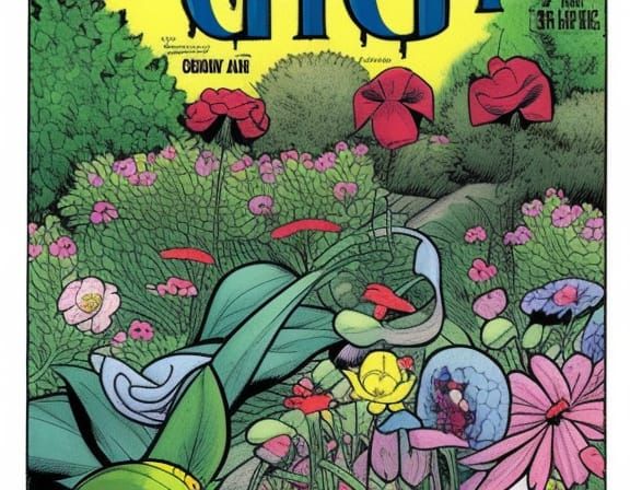 midday garden comic book art, perfect, smooth