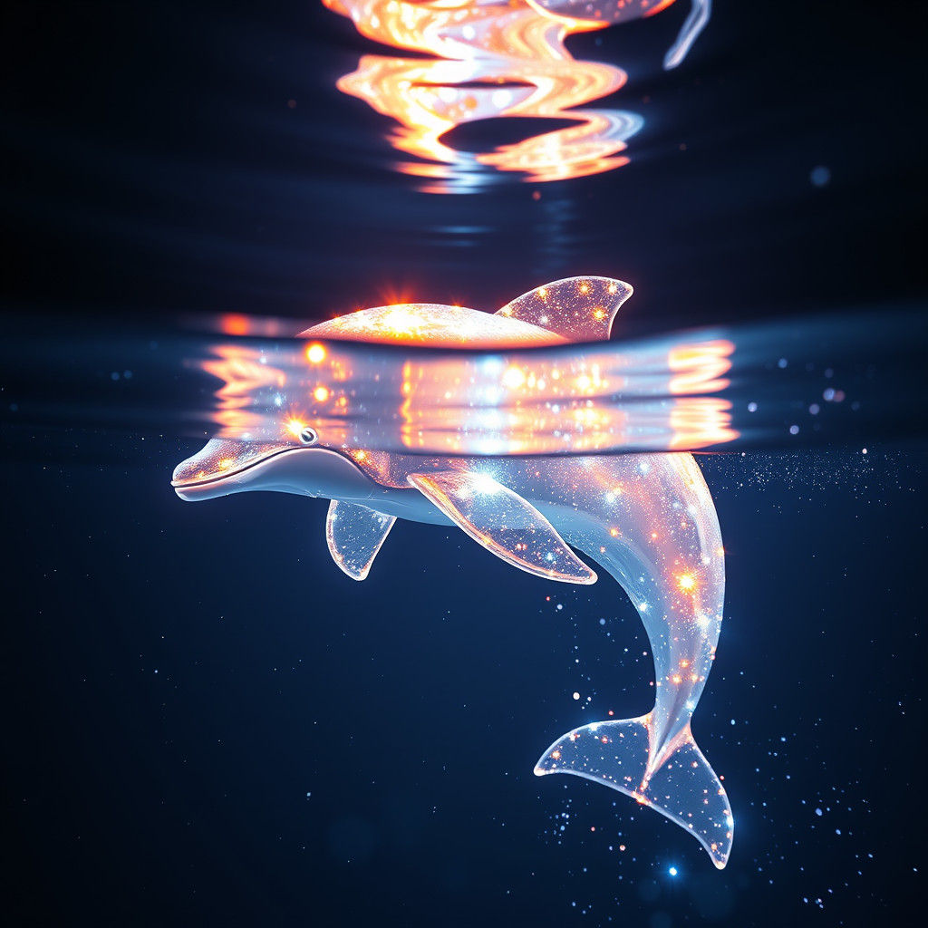 Glowing Quantum Dolphin Spirit Underwater