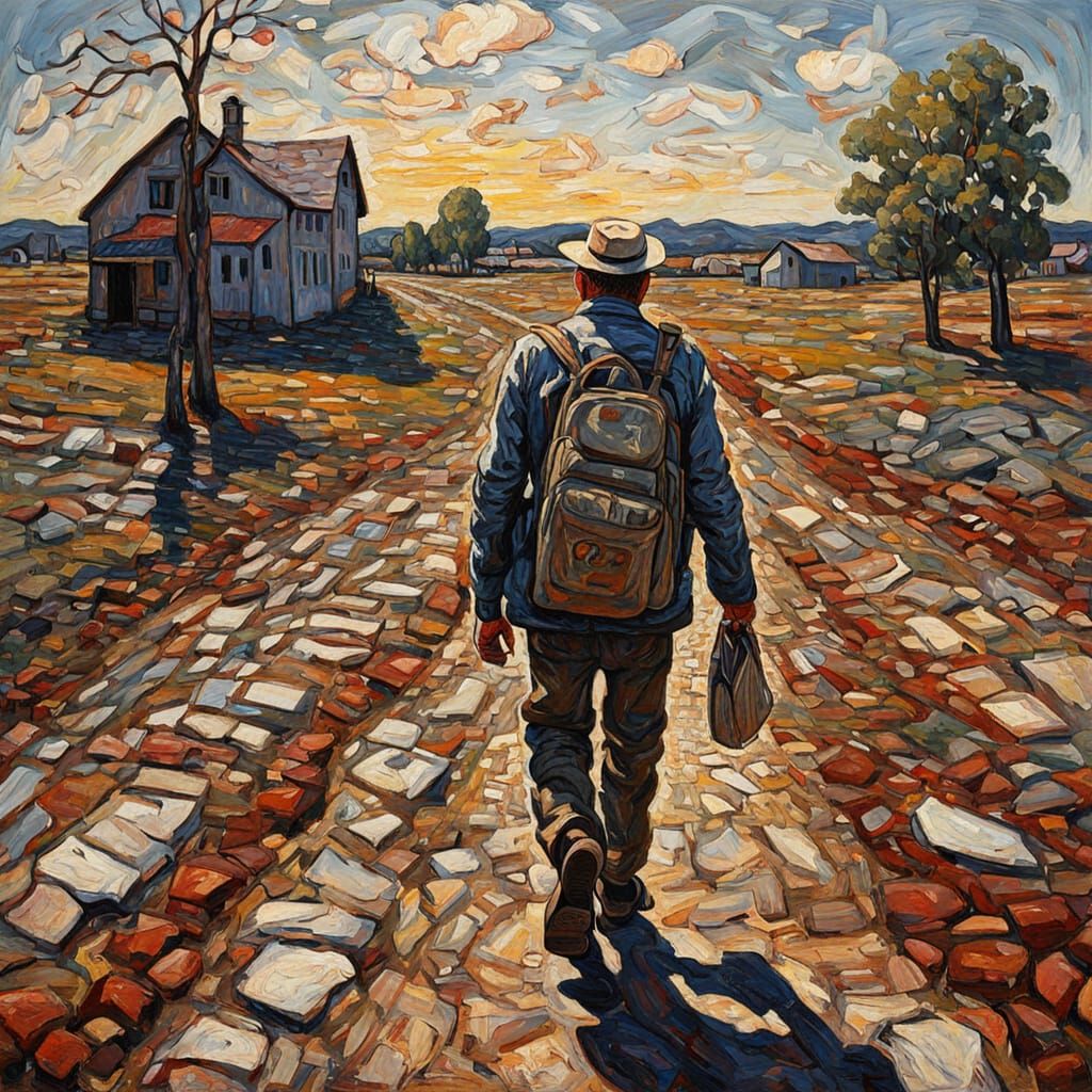 Prosperous Country Landscape as Impressionist Oil Painting