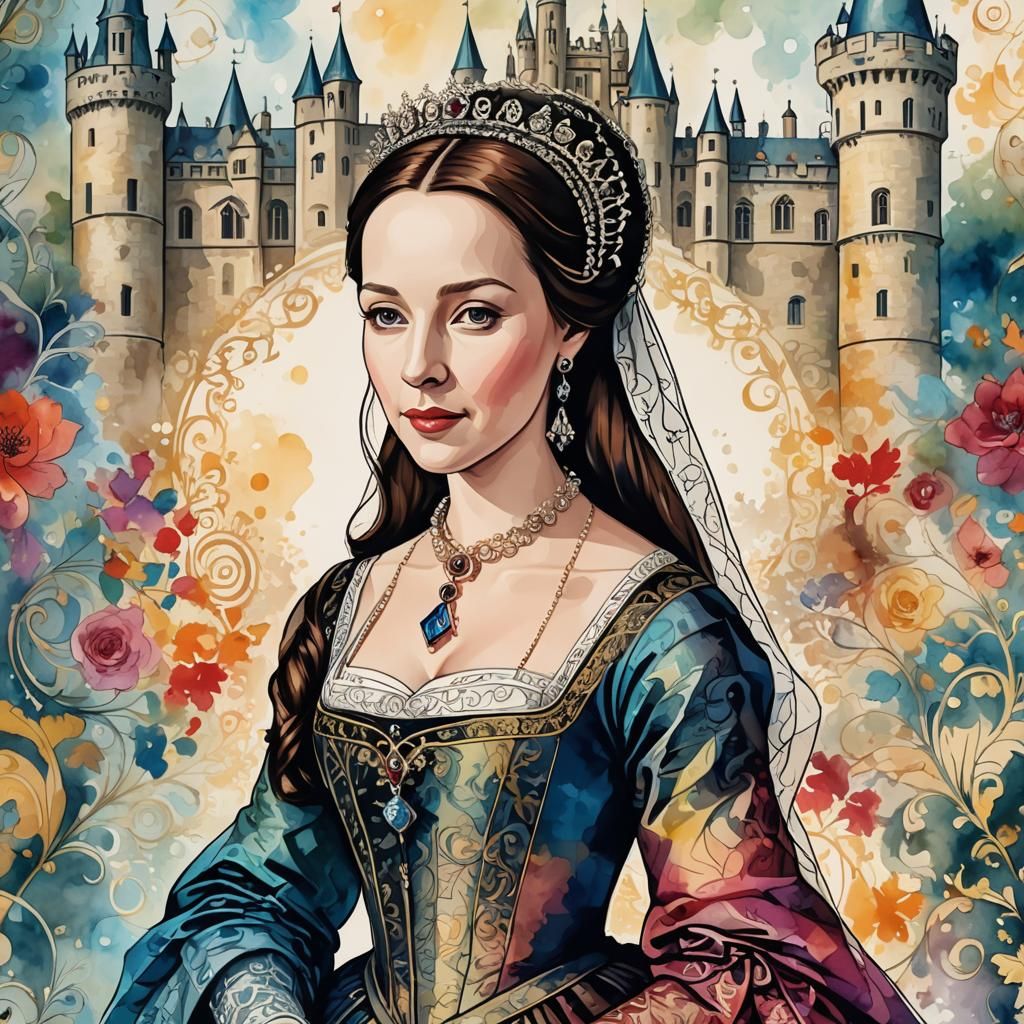 Colorful Vector Portrait of Anne Boleyn