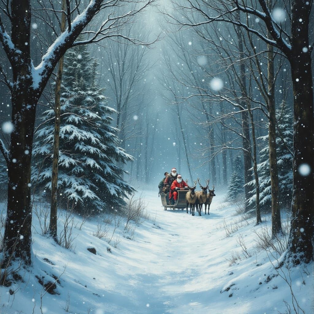 Santa's Sleigh in Enchanted Snowy Forest