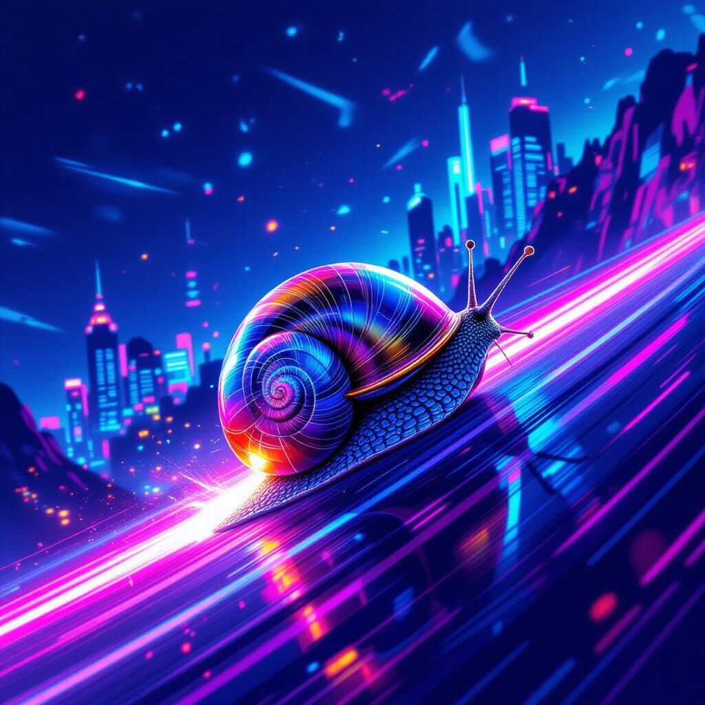 Metallic Turbo Snail Races up Neon Hill