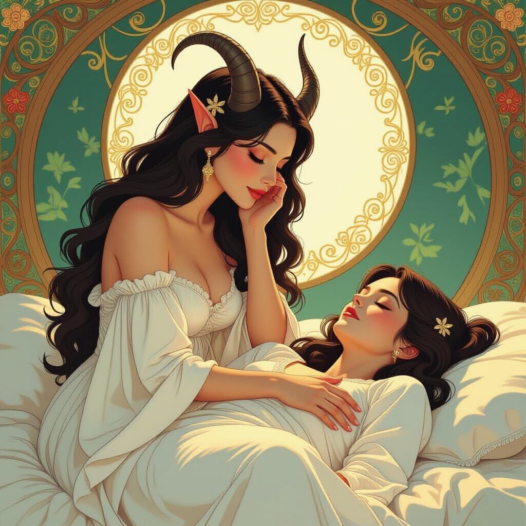 Whispering Succubus in Art Nouveau Style