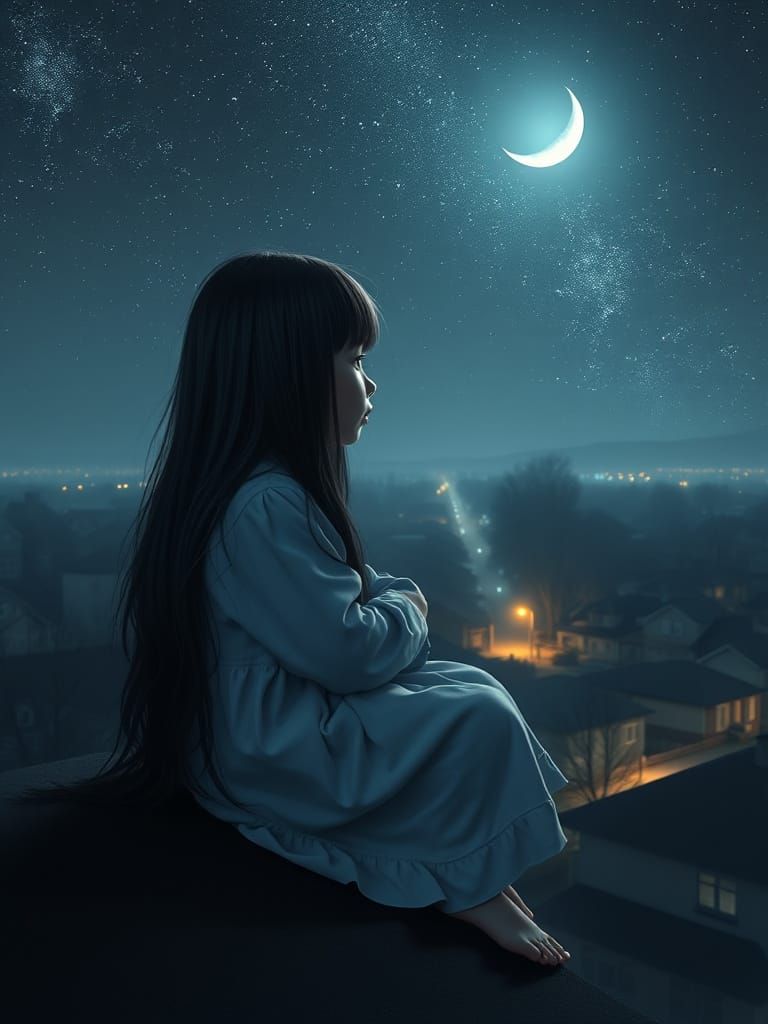 Whispering Girl Under Starry Night Sky