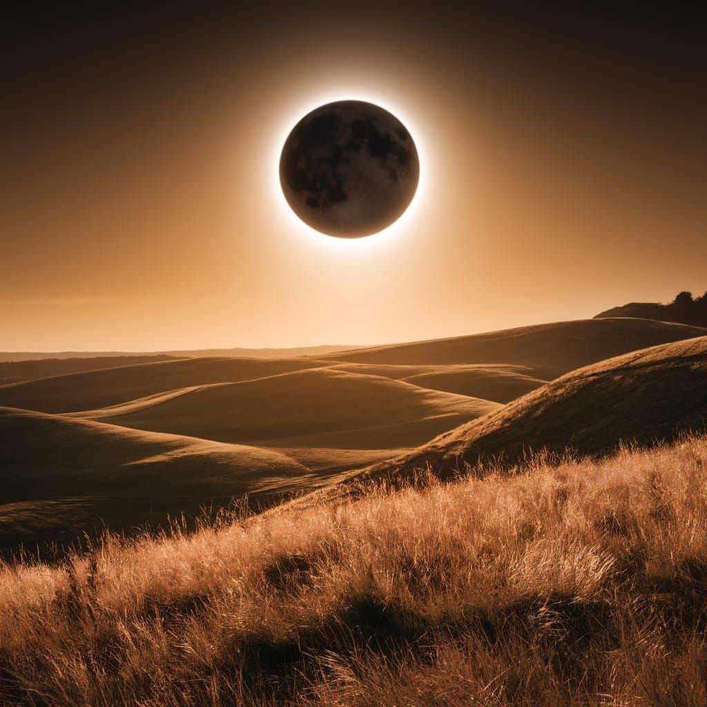 Solar Eclipse Over a Golden Landscape
