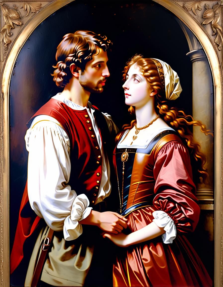 Romantic Couple Portrait in Pre-Raphaelite Style