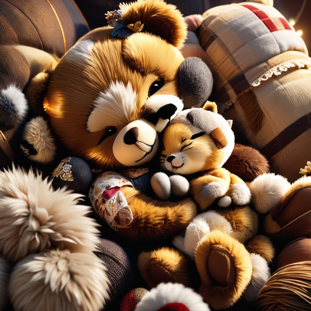 Teddy Bear Snuggling Kitten, 3D Game Cinematic