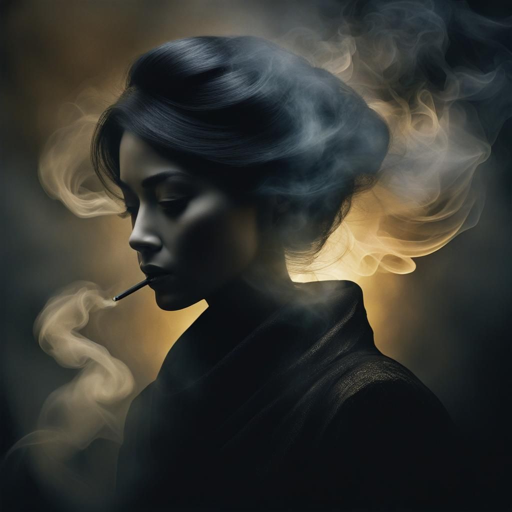 Ethereal Smoke Woman Portrait in Cubist Style