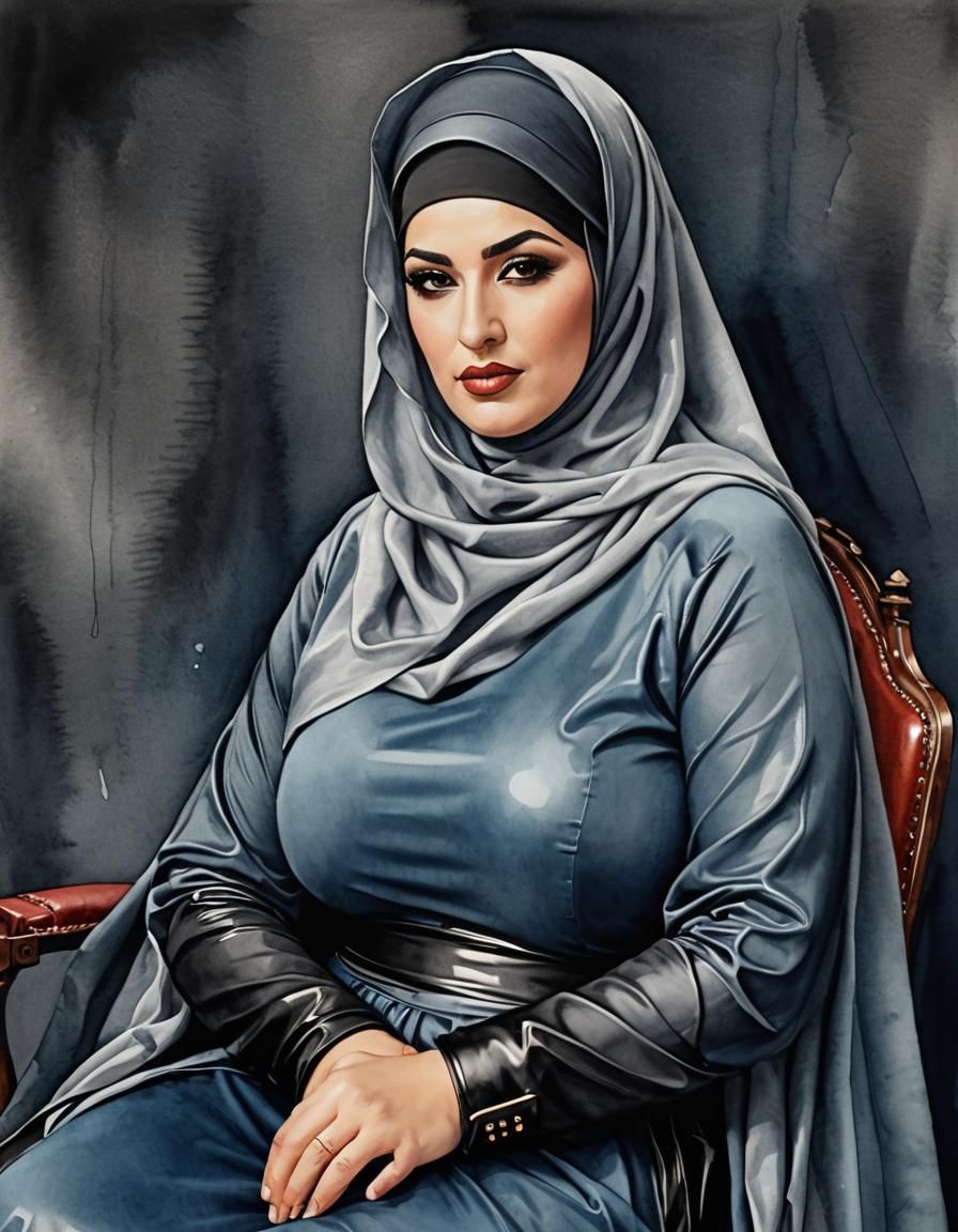 Charming Niqabi Woman Portrait in Watercolor Pop Art