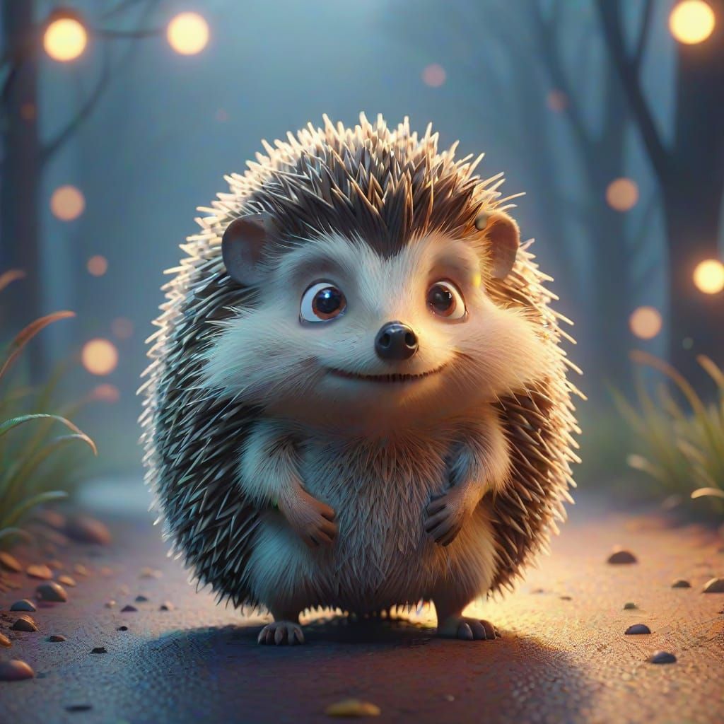 Pixar Style Hedgehog in Misty Forest