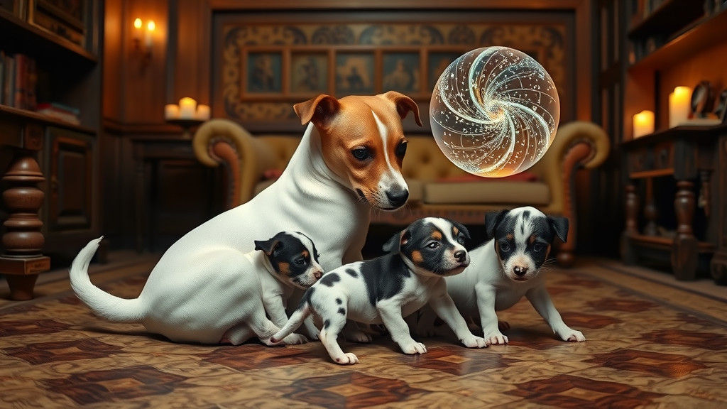 Jack Russell Terrier with Puppies in Vermeer Style